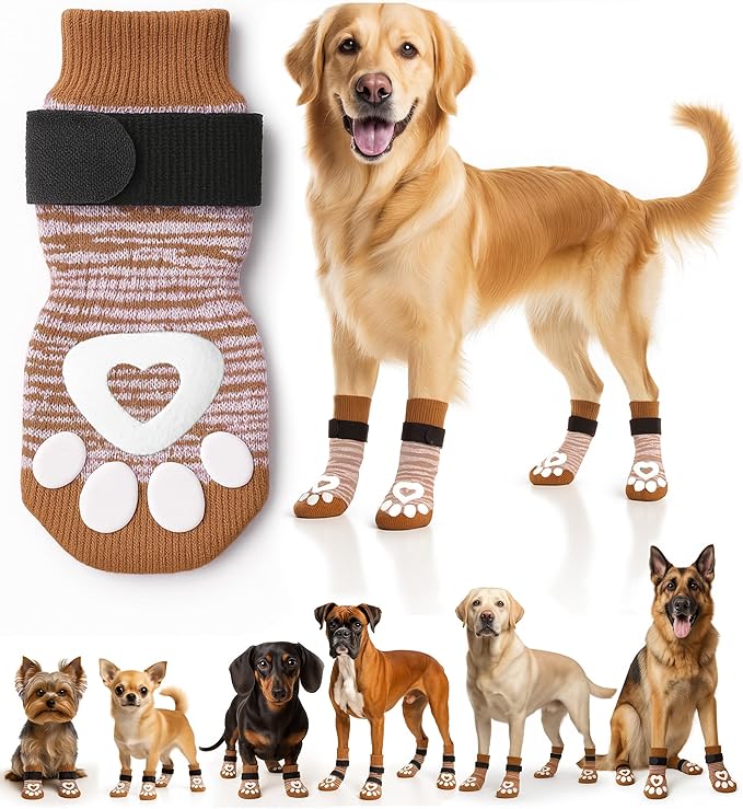 Anti Slip Dog Socks for Hardwood Floors, 6 Pack | Dog Socks to Prevent Licking Paws and Add Traction | Paw Protection for Senior Dogs | Dog Booties Alternative - XS