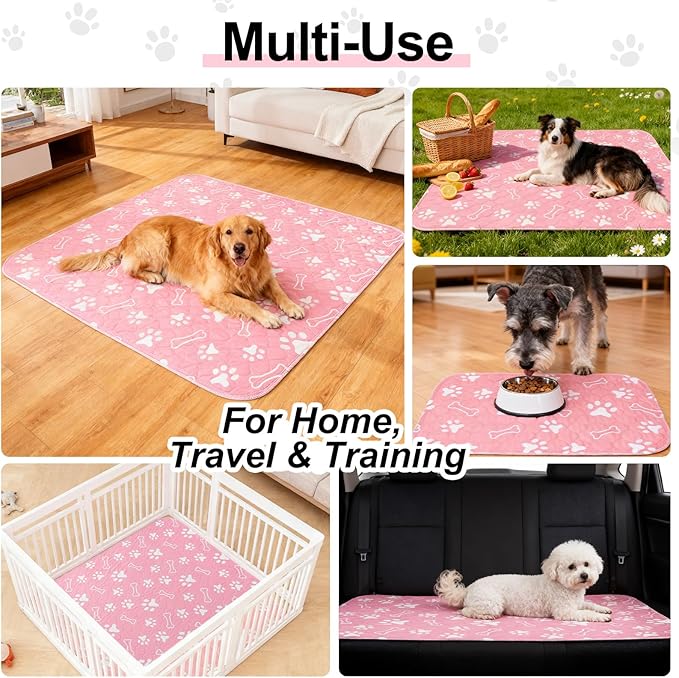 BEAUTYZOO Washable Pee Pads for Dogs, 36" x 72" Extra Large Reusable Puppy Pads, Absorbent Potty Training Dog Mats, Non-Slip Pet Whelping Pads for Incontinence, Housebreak, Crate, Bed, Playpen, Pink