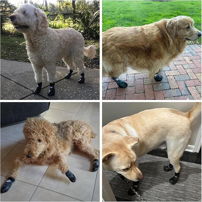 KOOLTAIL Dog Socks to Prevent Licking Paws for Hardwood Floors, Anti Slip Waterproof Dog Boots & Paw Protector Traction Shoes with Toe Grips for Small Medium Large Senior Dogs Black XL