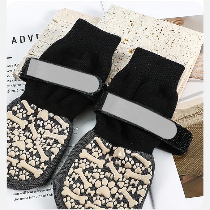 Anti Slip Dog Socks to Prevent Licking Paws, Dog Booties Shoes for Hot Pavement, Dog Socks with Grippers for Hardwood Floors, Senior Dog, Paw Protector (S, Bone Pattern)