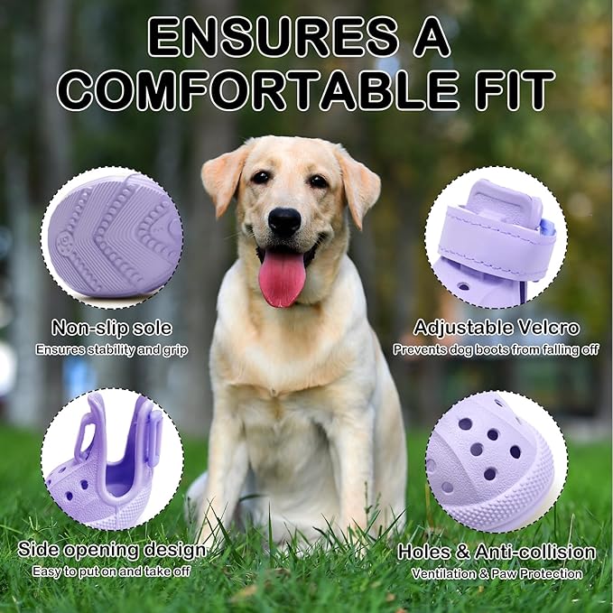 Dog Shoes for Hot Pavement,Non-Slip Waterproof Breathable Easy to Clean Put On and Take Off Dog Boots,Paw Protector for Hot Summer Roads Winter Snow (Purple, Size 1:(1.18"x1.77")(L*W))