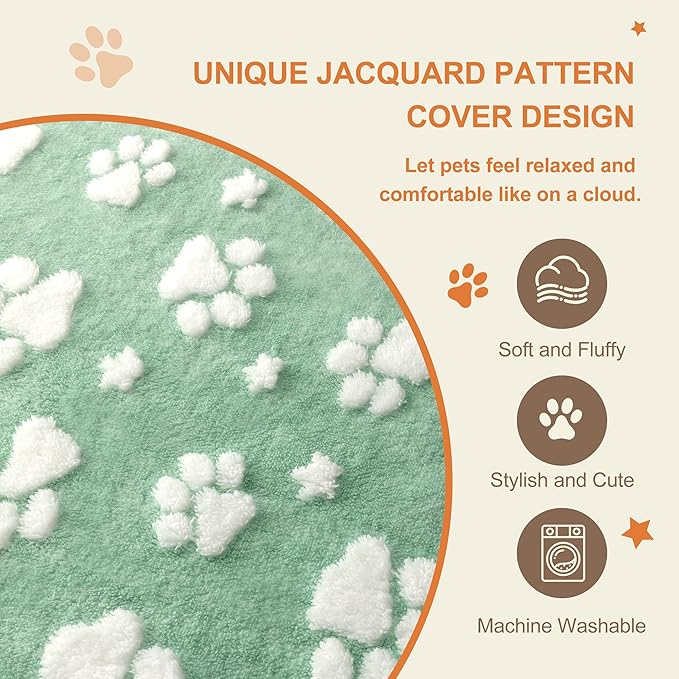 Dog Beds for Small Medium Dogs, Cute Thick Dog Bed for Crate Kennel, Fluffy Pet Bed with Removable Washable Cover and Anti-Slip Bottom, 30"x 20", Green Paw