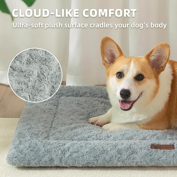 Reversible Dog Bed Mat 35"x22" for Medium Dogs - Supportive Double-Sided Crate Pad, All-Season Cooling & Warmth, Ultra Soft Machine Washable Pet Bed, Fits Most 36-Inch Kennels, Light Grey