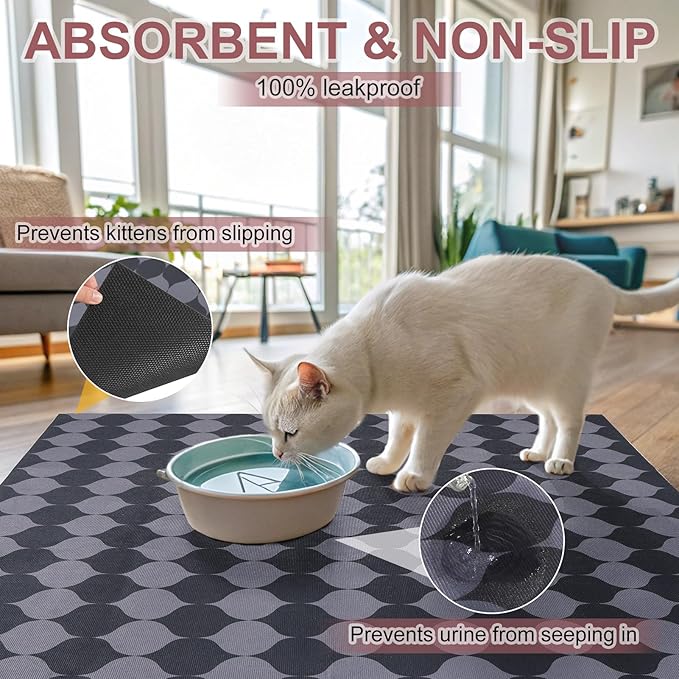 BEAUTYZOO Cat Litter Mat Large 20"x28" - Premium Waterproof Litter Trapping Mat with Non-Slip Backing, Cat Litter Box Mat Scatter Control for Floor, Machine Washable & Urine Proof, Soft for Kitty Paws