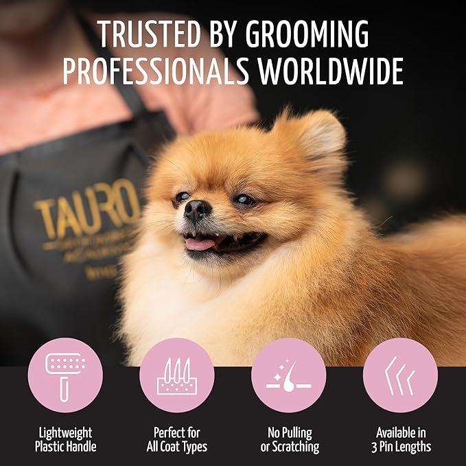 Tauro Pro Line Dog Brush for Shedding - Doodle & Poodle Slicker Brush for Long Haired Dogs & Cats - Detangler for Pet Grooming, Non-Slip Grip, Soft Pin (Size L - Pink)