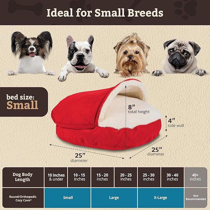 Snoozer Classic Poly-Cotton Cozy Cave Pet Bed, Small, Red
