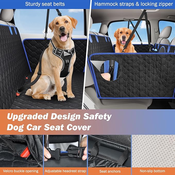 Back Seat Extender for Dogs, Dog Car Seat Cover for Back Seat Hard Bottom - Holds 330lbs Waterproof Back Seat Pet Cover for Dogs with Mesh Window & Pocket, Dog Hammock for Car, Small Truck, SUV