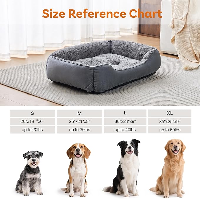 Dog Bed for Medium Large Dogs Washable, Super Soft Rectangle Dog Beds Medium Large Size, Warming Durable Pet Bed with Anti-Slip Bottom, Anti-Anxiety, Grey, 30 x 24 x 9inch