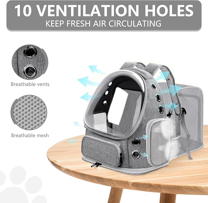 Expandable Cat Backpack Carrier, Breathable Cat Bubble Backpack for Kitty & Small Dog up to 18lbs, Large Space Cat Carrier Backpack, Foldable Airline Approved Carrier for Travel (Gray)