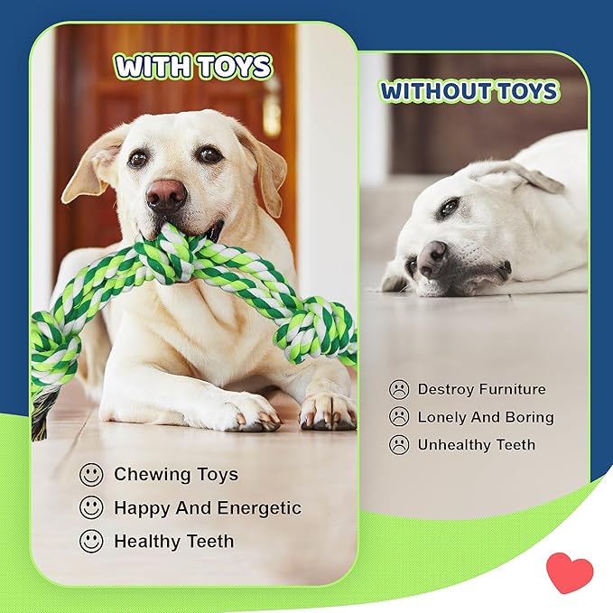 GASAPET Dog Rope Toys for Aggressive Chewers, Nearly Indestructible Dog Toys Set for Large/Medium Dogs, Heavy Duty Natural Cotton Rope Chew Toy for Teething, Tug Toy 5 Pack