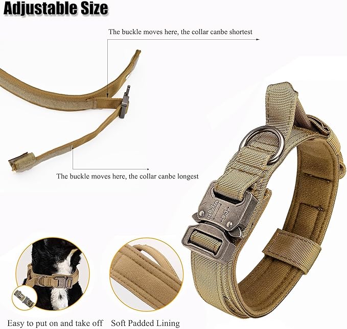 Tactical Dog Collar, Adjustable Military Training Nylon Dog Collar with Control Handle and Heavy Quick-Release Metal Buckle for Small Medium Large Dogs, Dark Blue S