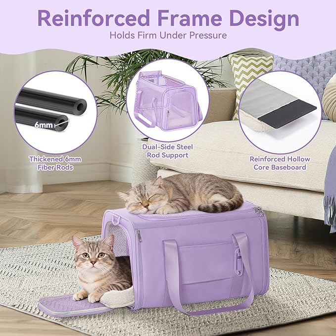 Petsfit 18 X 11 X 11 Airline Approved & Cat Car Carrier with Patent Safety Buckles, Escape-Proof Zippers & Mesh Side, Keeps Pets Secure in Cars, Comfy on Trips & Easy to Carry — Gift for Pet Lovers