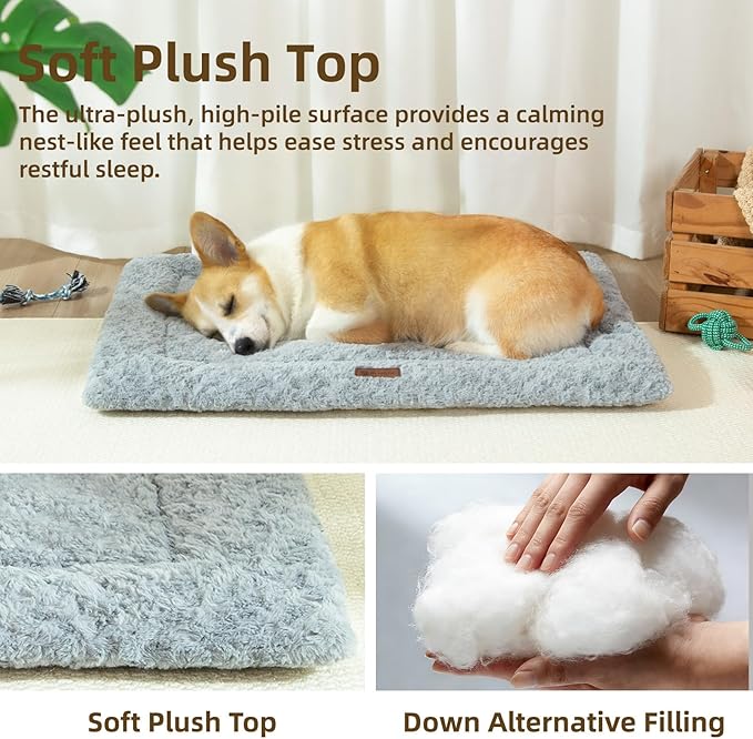 Reversible Dog Bed Mat 41"x27" for Large Dogs - Supportive Double-Sided Crate Pad, All-Season Cooling & Warmth, Ultra Soft Machine Washable Pet Bed, Fits Most 42-Inch Kennels, Light Grey