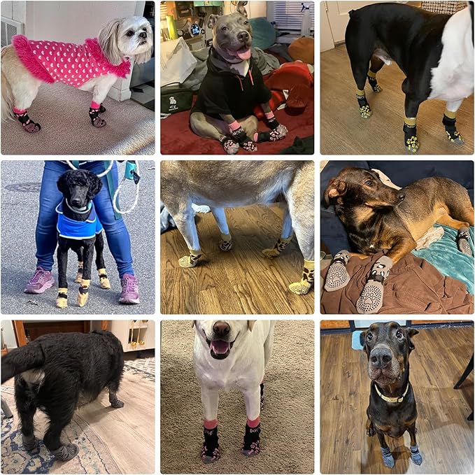 KOOLTAIL Anti Slip Dog Socks for Hot/Cold Pavement to Prevent Licking Paws, Dog Boots&Paw Protector with Grippers for Hardwood Floors,Traction Control No Twist Booties for Small Medium Large Dogs M