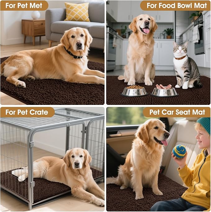 Extra Large Dog Door Mats for Muddy Paws, 60" x 36" Chenille Absorbent Mud Mat for Dogs, Non Slip Heavy Dog Rugs For Muddy Paws, Soft Indoor Door Mat for Entryway, Mud Paw, Inside Floor, Brown