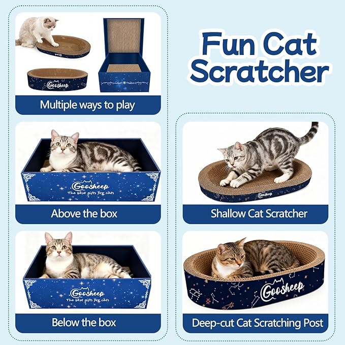 4PSC Cat Scratcher Cardboard 4-in1 Scratching Board for Indoor Cats Oval Corrugated Cardboard Cat Bed Cats Scratching Post