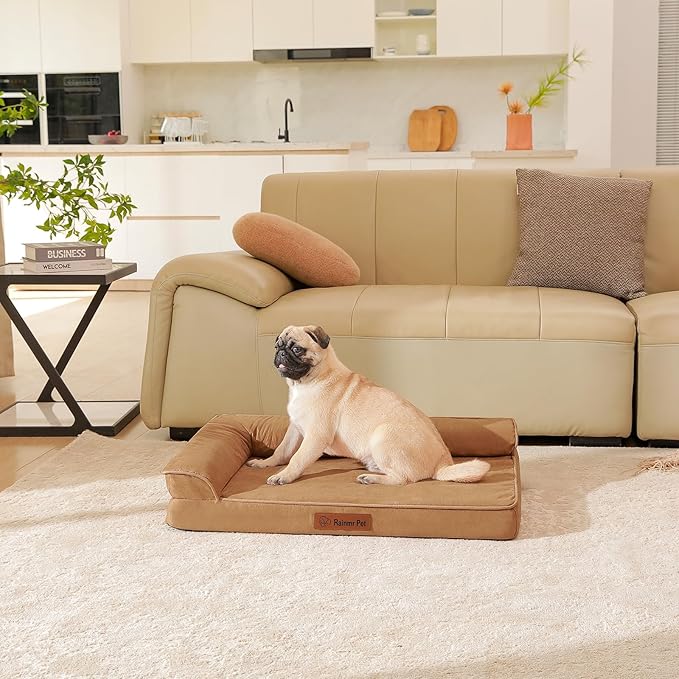 Orthopedic Dog Bed Medium Size Dog, Memory Foam Dogs Bed for Medium Dogs, Washable and Removable Microsuede Cover, Waterproof Liner, Non-Skid Bottom, 30x20x6 Inches, Khaki