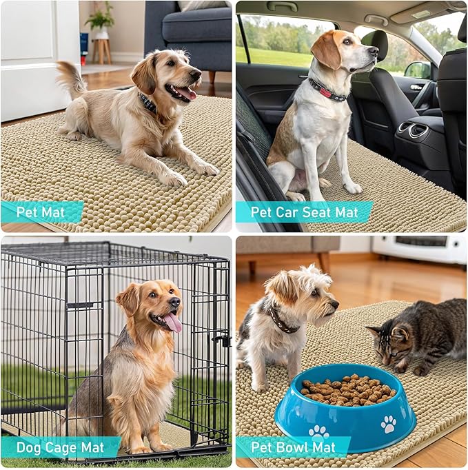 OLANLY Dog Door Mat for Muddy Paws 47x24, Absorbs Moisture and Dirt, Absorbent Non-Slip Washable Doormat, Quick Dry Chenille Mud Mat for Dogs, Entry Indoor Entryway Carpet for Inside Floor, Beige