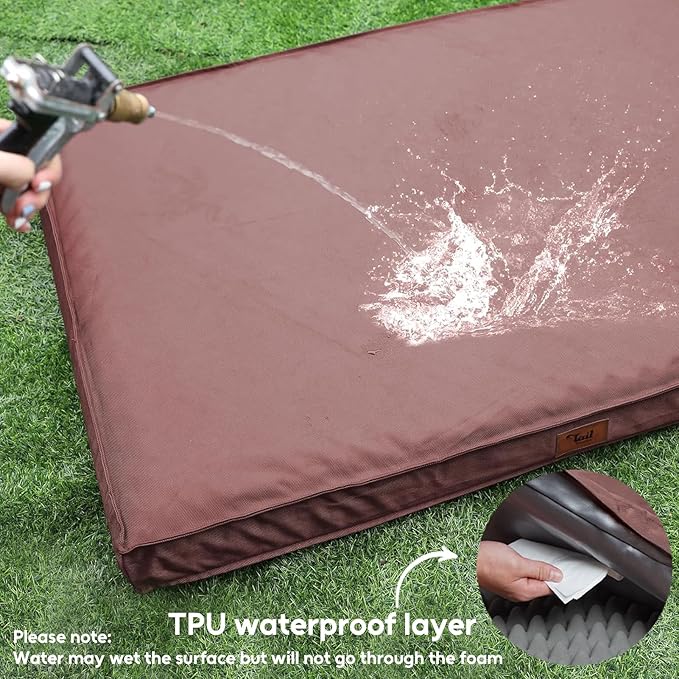 Outdoor Dog Bed for Medium Dogs, Waterproof Dog Crate Mat Orthopedic Egg Crate Foam Pet Bed with Washable Removable Oxford Cover, Pink