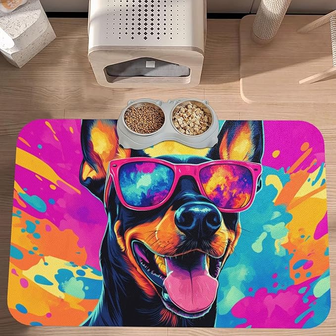 Doberman Food Mat for Floors Waterproof,Quick Dry Anti-Slip Dog Bowl Mats for Food and Water,Pet Feeding Mats,Pet Placemat for Messy Drinkers to Protect Floors,Pets Supplies 17.72×11.81in