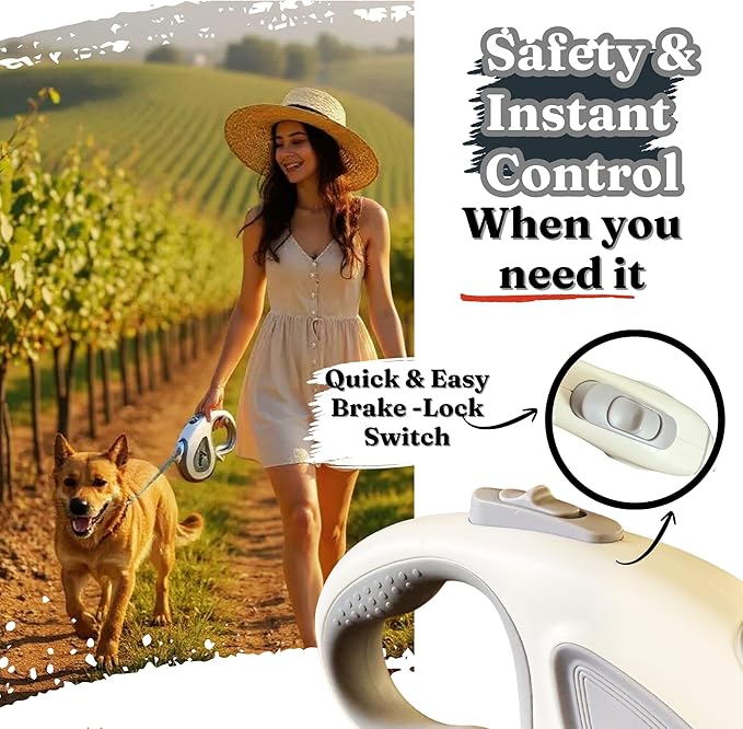 Retractable Dog Leash with Poop Bag Holder-16 Ft Long Retractable Dog Leash for Medium to Large Dogs -Anti-Slip Handle-360°Tangle-Free- Easy Brake Control- Eco Friendly Poop Bag Dispenser