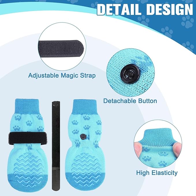 EXPAWLORER 6Pcs Anti Slip Dog Socks to Prevent Licking Paws, Dog Shoes for Hot Pavement, Double Sides Dog Boots & Paw Protectors Booties for Hardwood Floors with Grippers Small Medium Large Senior Dog