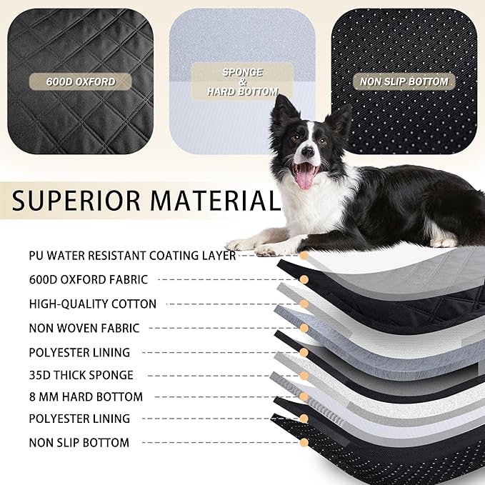 Dog Car Seat Cover for Back Seat,Hard Bottom Back Seat Extender for Dogs,Waterproof 600D Heavy Duty Car Seat Protector Dog Hammock for Car, SUV, Small Truck(Black & Orange)