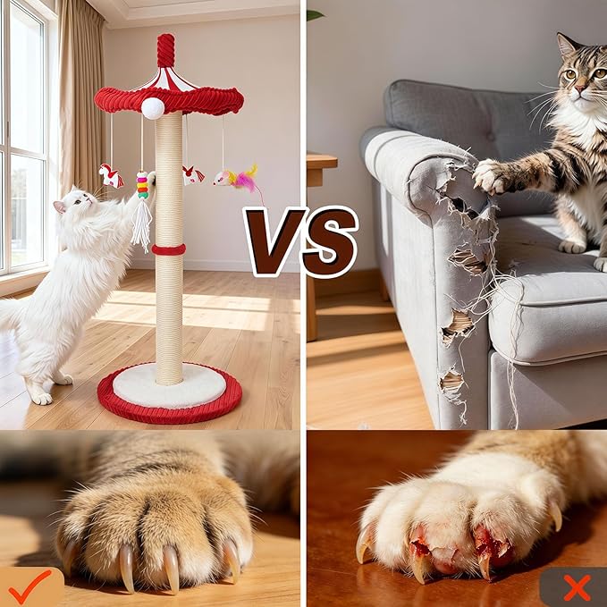 Merry-Go-Round Cat Scratching Post & Interactive Cat Toy | 39" Very Tall Scratcher with Rotating Top for Indoor Cats, for Kittens to Large Adults