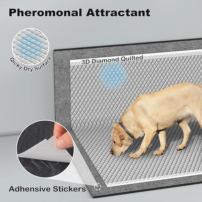 MIZOK 36x36in Charcoal Dog Pee Pads Activated Carbon Odor Control Dog Pads Super Absorption for Up to 11 Cups of Liquid Quick Dry & Leak-Proof Pee Pads for Dogs, Cats, Rabbits, Disposal, 25Ct
