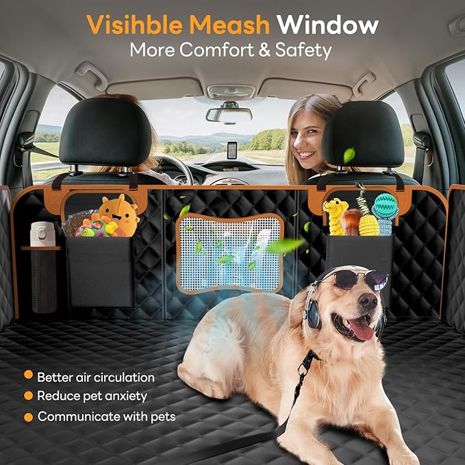 Dog Seat Cover for Back Seat - Hard Bottom Car Seat Cover for Dogs Holds 500 lbs,Waterproof Back Seat Extender for Dogs,Scratch-Proof Anti-Slip Dog Hammock for Car SUV Small Truck, BlackOR