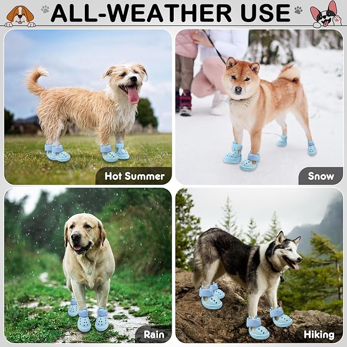 Dog Shoes for Hot Pavement,Non-Slip Waterproof Breathable Easy to Clean Put On and Take Off Dog Boots,Paw Protector for Hot Summer Roads Winter Snow (Blue, Size 3:(1.57"x2.17")(L*W))