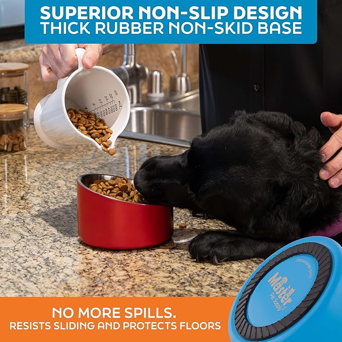 Master Pet Supply Stainless Steel Slanted Dog Cat Food Bowl - 16 oz Heavy Duty - True Blue, Double Wall Insulated, Non-Slip Elevated Bowl for French Bulldogs Pugs Cats, Anti Rust Dishwasher Safe