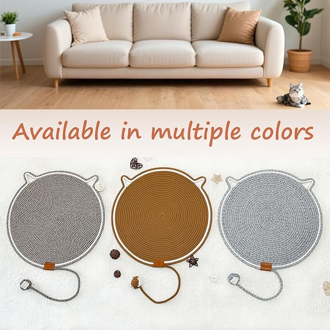 Cat Scratcher, 19.7'' Natural Cotton Rope Scratching Pad, Durable Cat Scratching Mat, Interactive Cat Toy,Large Size (Brown)