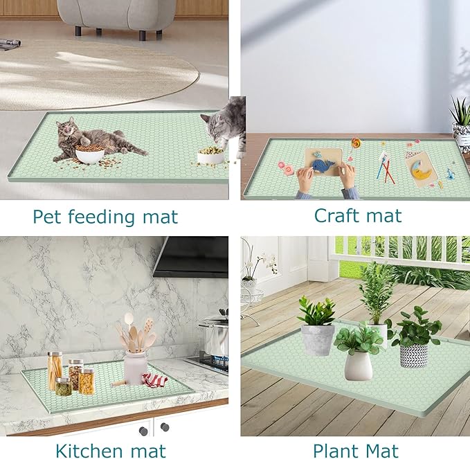 Cat Litter Mat for Litter Box, Silicone Large Cat Litter Trapping Mat - 25x19 in, Waterproof & Non-Slip, Durable & Easy Clean, Green