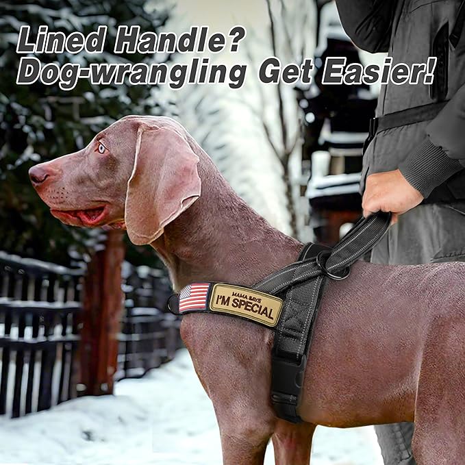 Forestpaw No Pull Dog Harness with Large Handle,Slip on Reflective Vest with Quick Release Buckle,Comfortable Flannel Lining for Medium Large Dogs Walking Training (Includes 3 Patches),Black XL