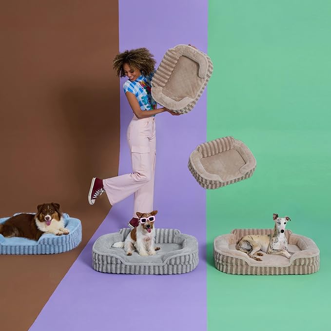 LE SURE Cute L-Plus Dog Beds, Orthopedic Waterproof Large Pet Bed with Sides, High Back Non-Slip Bottom and Egg-Crate Foam Dog Couch Sofa with Washable Removable Cover, Beige