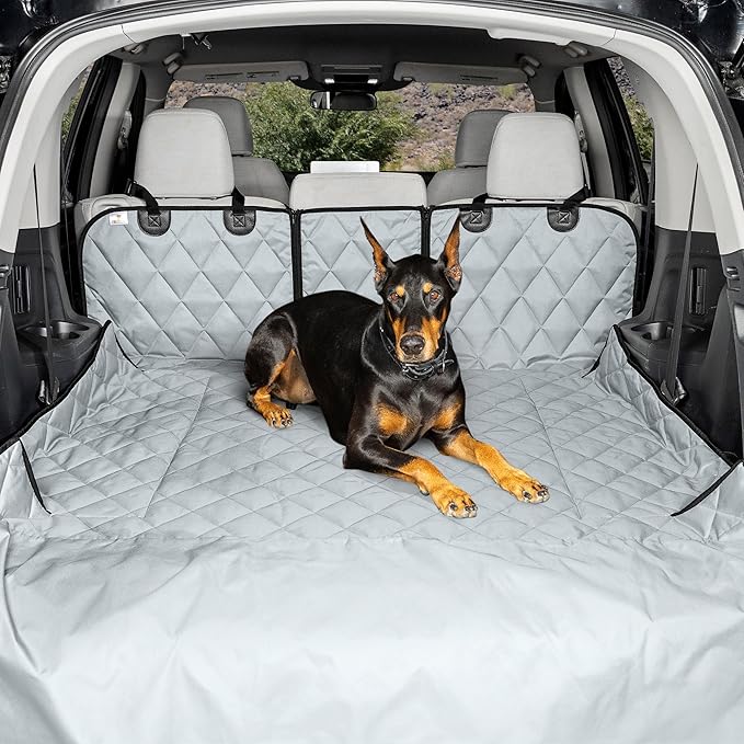 4Knines Split Cargo Liner for SUV – for Dogs & Pets, Heavy-Duty, Waterproof Trunk Mat & Cargo Cover – Fits 60/40 Split Bench & Armrest Pass-Through – Machine Washable, Non-Slip, Durable (Large, Grey)