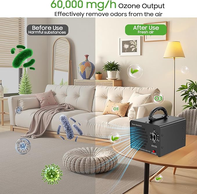 Amgwhhoo Ozone Generator Machine 160,000mg/h, High Capacity Ozone Odor Eliminator Removal Air Purifier for Home Car Pet & Basement Odor, Suitable for Spaces up to 7,000 Square Feet, Black