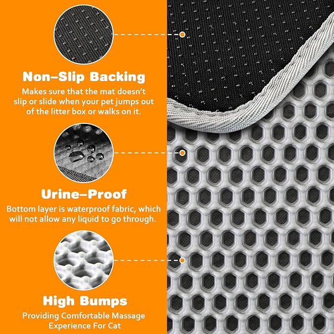 Waterproof Cat Litter Mat, Double Layer EVA, Odor-Free Large Grid, Urine Proof, Easy Cleanup (Blue, 16 x 20)
