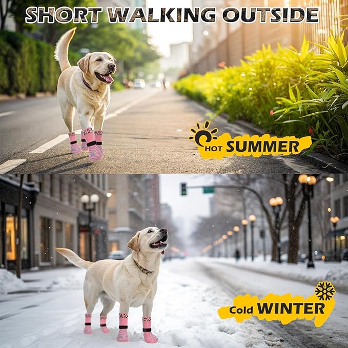 EXPAWLORER Dog Socks for Hot Pavement to Prevent Licking Paws, Anti Slip Doggie Grippy Booties Shoes for Hardwood Floors, Boots & Paw Protectors for Small Medium Large Senior Dogs Pink M