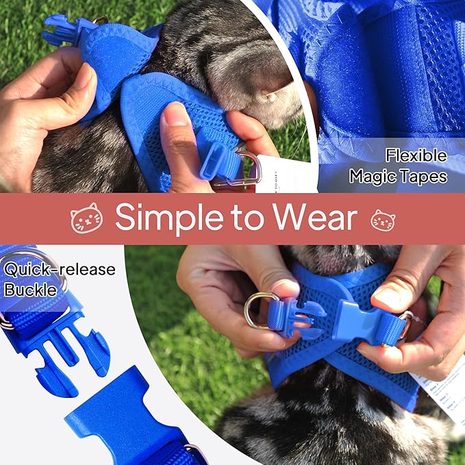 TwoEar Cat Harness Escape Proof, Soft Dog Vest Harness Adjustable, Breathable Mesh Step-in Puppy Walking Jacket Reflective Easy Control for Extral Small Pets for Outdoor Walking(XXS, Blue)