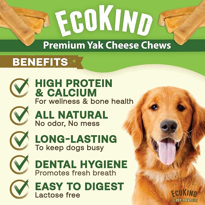 Ecokind Himalayan Chews, Healthy Treats, Odorless, Rawhide Free, Long Lasting Dog Bones for Aggressive Chewers, Indoors & Outdoor Use, Made in The Himalayas, Large (Pack of 20)