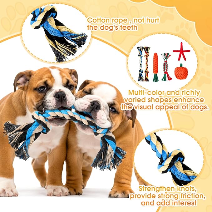 JolliLudo 27 Pack Dog Rope Toys for Aggressive Chewers, Heavy Duty Teething Chew and Tug Toy Set for Medium and Large Dogs, Puppy Toys with Fun Fruit & Cartoon Shapes