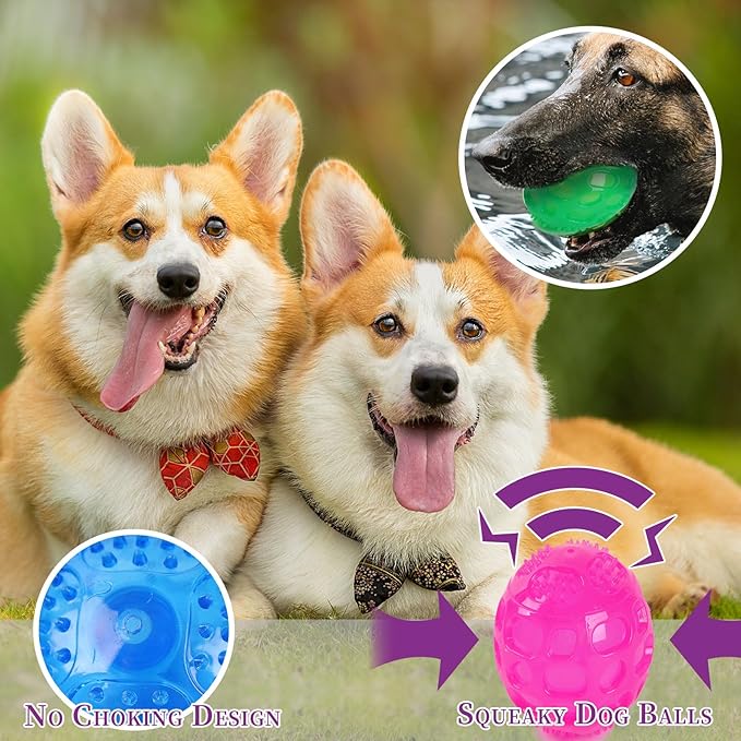 PJDH 3'' Squeaky Dog Toy Balls for Lagre Medium Breed, Indestructible Dog Balls for Playing, Fetching & Retrieving, Durable Aggressive Chewers, 3 PCS Red+Blue+Green