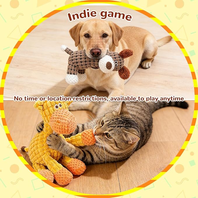 Indestructible Dog Toy, 2026 New Durable Plush Dog Toys for Aggressive Chewers, Interactive Squeaky Soft Puppy Chew Toy, Durable Teething Toys for Small Medium Large Dogs (Brown+Orange)