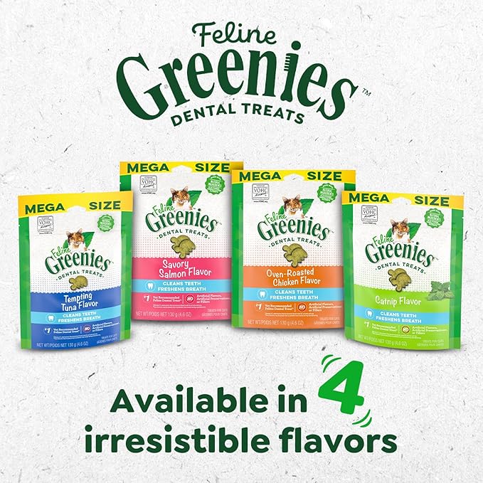 Greenies Feline Veterinarian-Recommended Adult Natural Dental Cat Treats, Catnip Flavor, 4.6 oz. Pouch