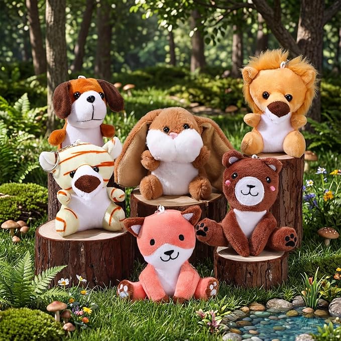 Skylety 12 Pcs Mini Safari Stuff Animal 3.9 Inch Cute Jungle Stuffed Animal Lion Rabbit Owl Hedgehog Monkey Tiger Zebra Elephant Leopard Hippopotamus Rhinoceros for Teacher Student Valentine Favors
