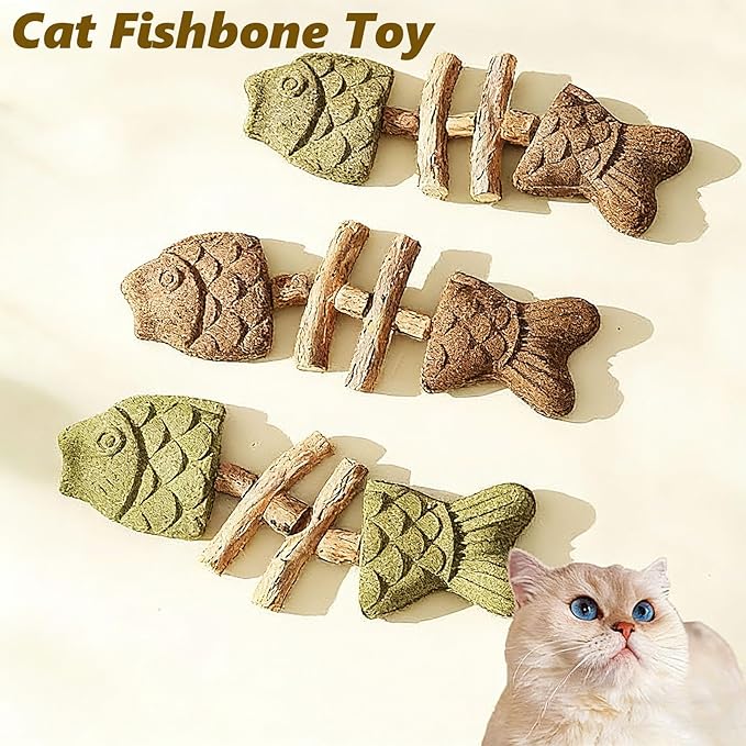 Purrident - Fix Cat Dental Health - Natural Dental Chew for Cats, Fishbone Shape Cat Teething Toy with Catnip, Durable Feline Tooth Care Tool for Indoor & Adult Cats (3PCS-B)