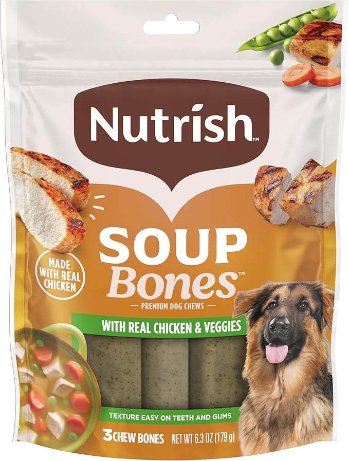 Nutrish Soup Bones Premium Dog Chews with Real Chicken and Veggies, 3 Chews (Rachael Ray) (Pack of 8)