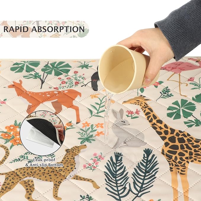 IEUUMLER Washable Pee Pads for Dogs, 2 Pack Forest Pattern Reusable Waterproof Puppy Pads, Non-Slip Super Absorbent Dog Training Pad for Playpen Crate Bed EU013 Beige Jungle, 41x36
